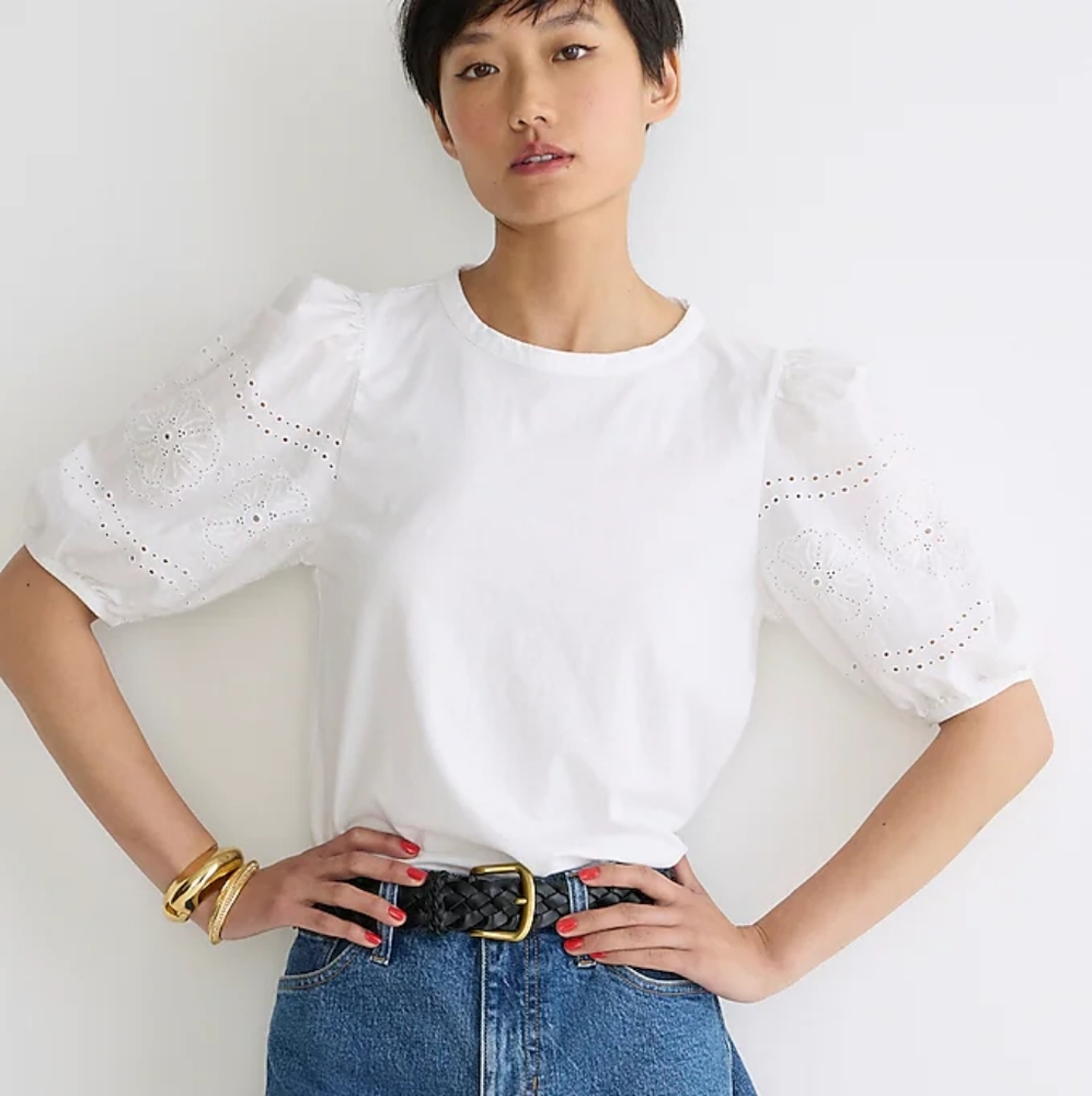 J.Crew Broken-in jersey puff-sleeve eyelet top